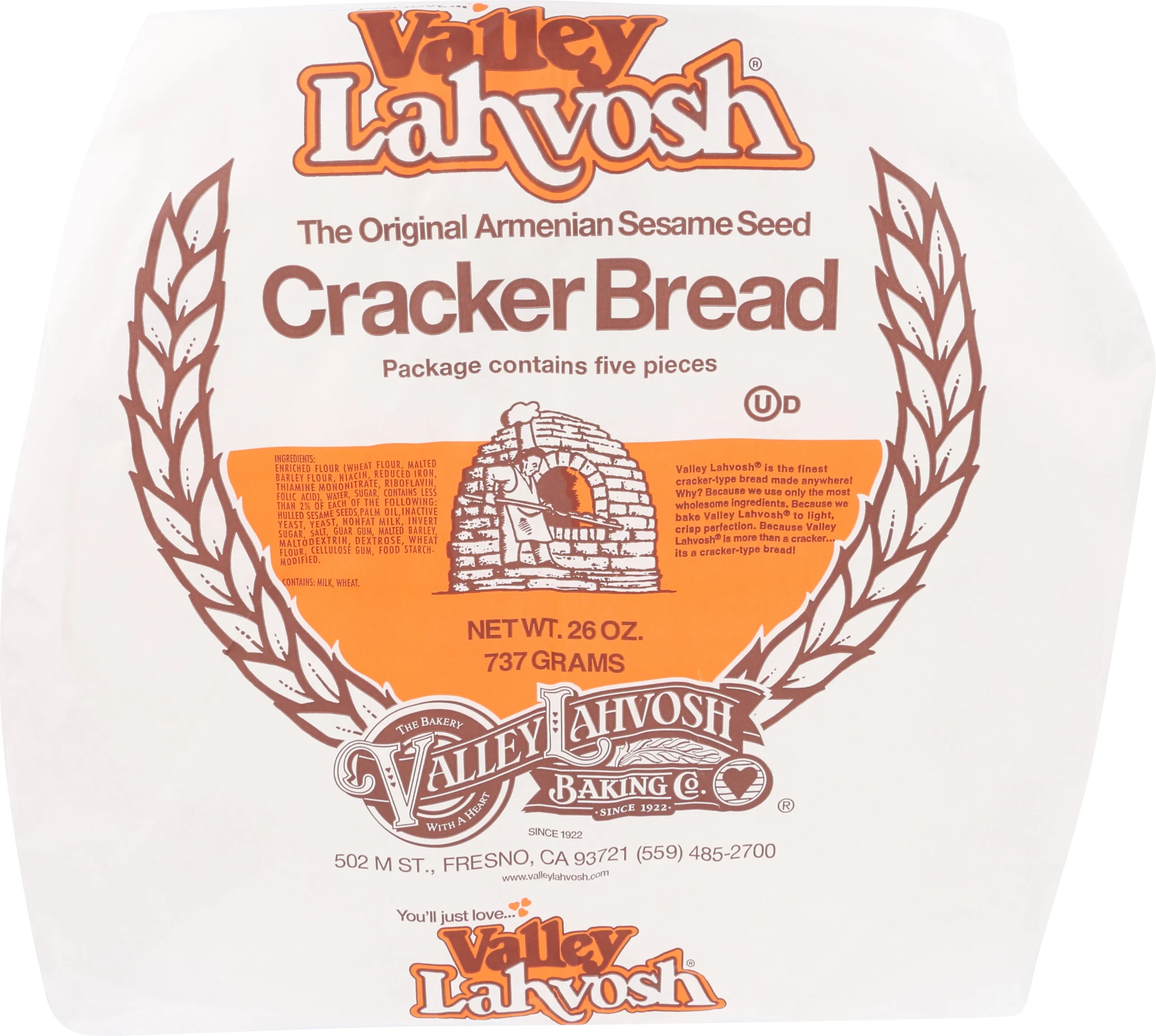 Lahvosh Crackerbread 5 Inch Round Original 26 Ounce Size - 5 Per Case.
