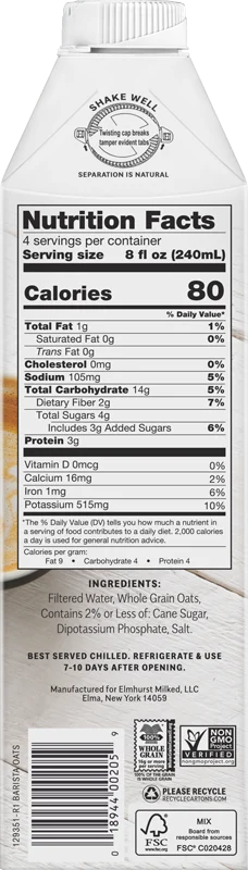 Elmhurst Milked Milked Oat Barista 32 Fluid Ounce - 6 Per Case.