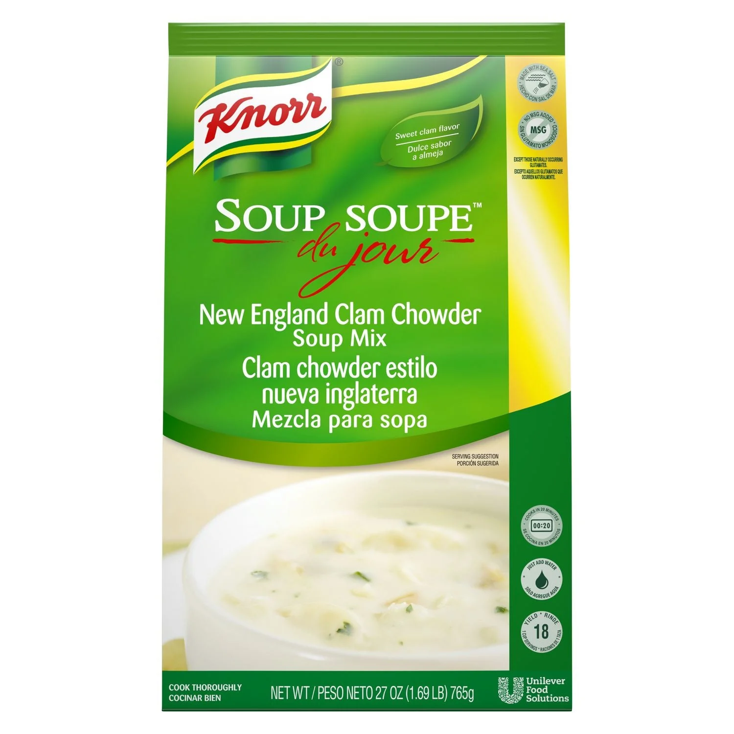Knorr Soup Du Jour Clam Chowder 27 Ounce Size - 4 Per Case.
