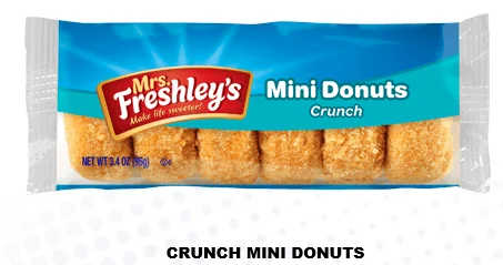 Mrs. Freshley's Crunch Mini Donuts 3.4 Ounce Size - 72 Per Case.