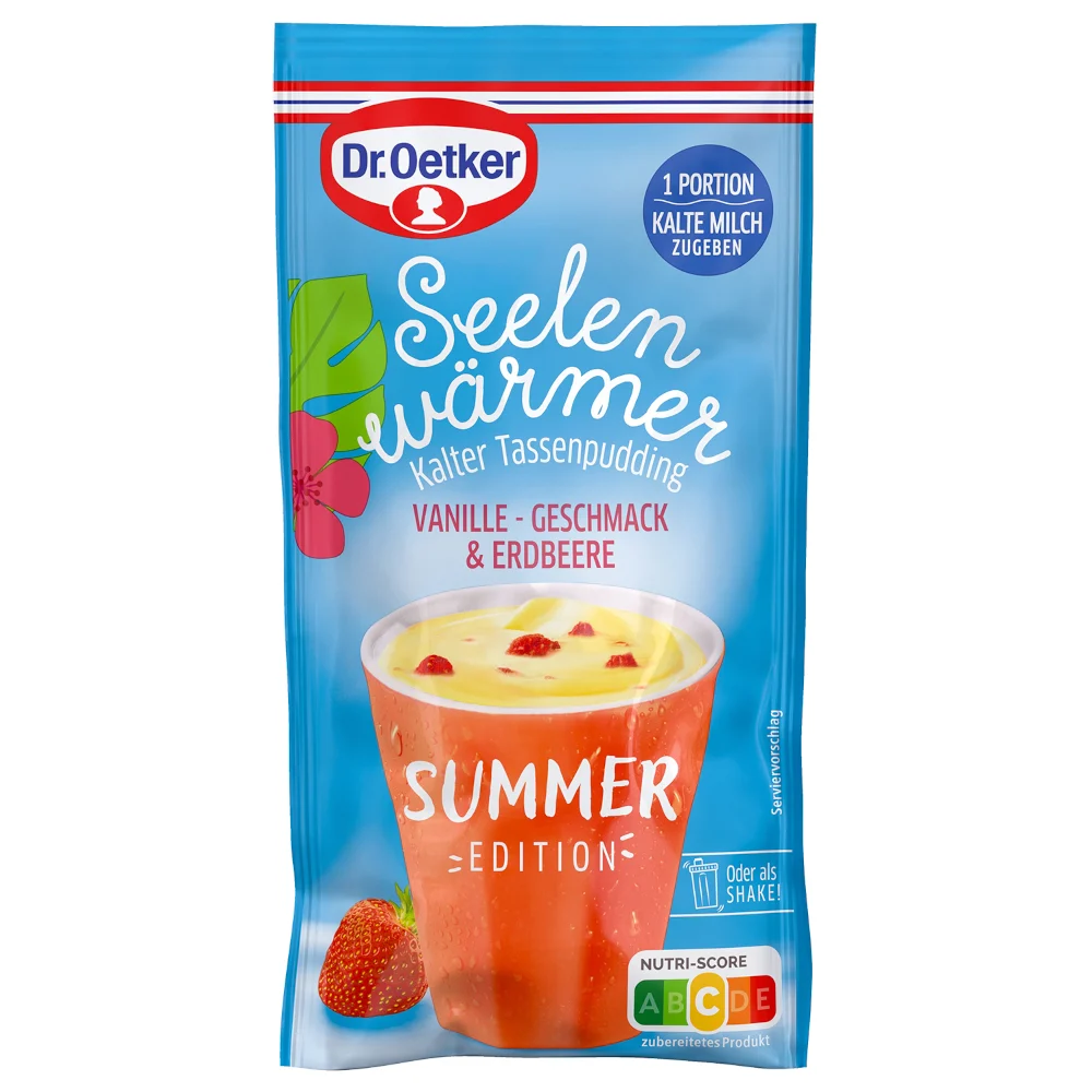Dr. Oetker Seelenwärmer Vanille & Erdbeere, kalter Tassenpudding 36g