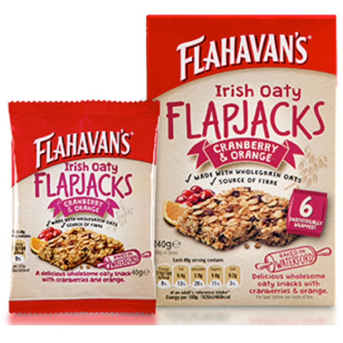 Flahavan’s Irish Oaty Flapjacks Cranberry & Orange 6x40g