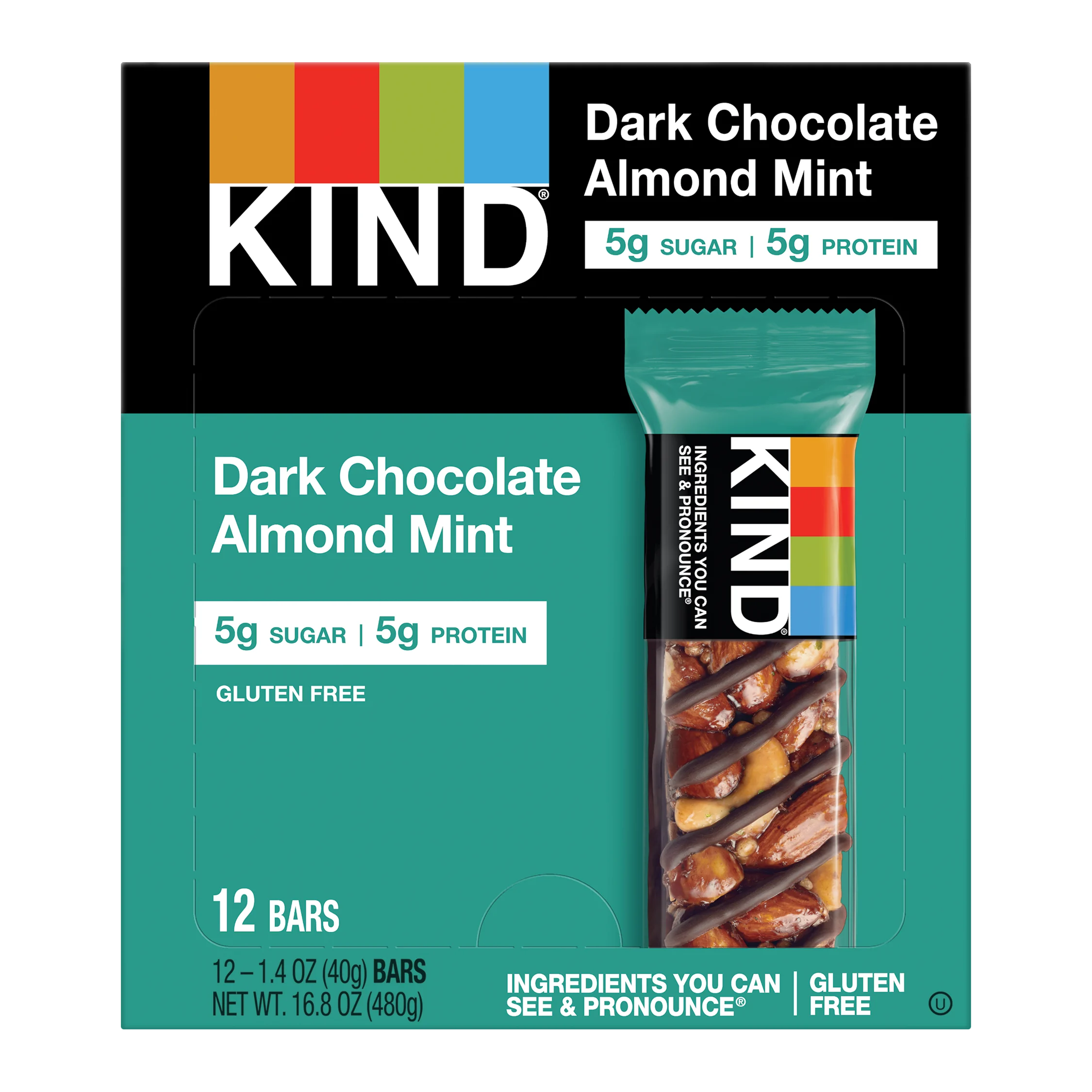 Kind Snacks Dark Chocolate Almond Mint Bar 1.4 Ounce Size - 72 Per Case.