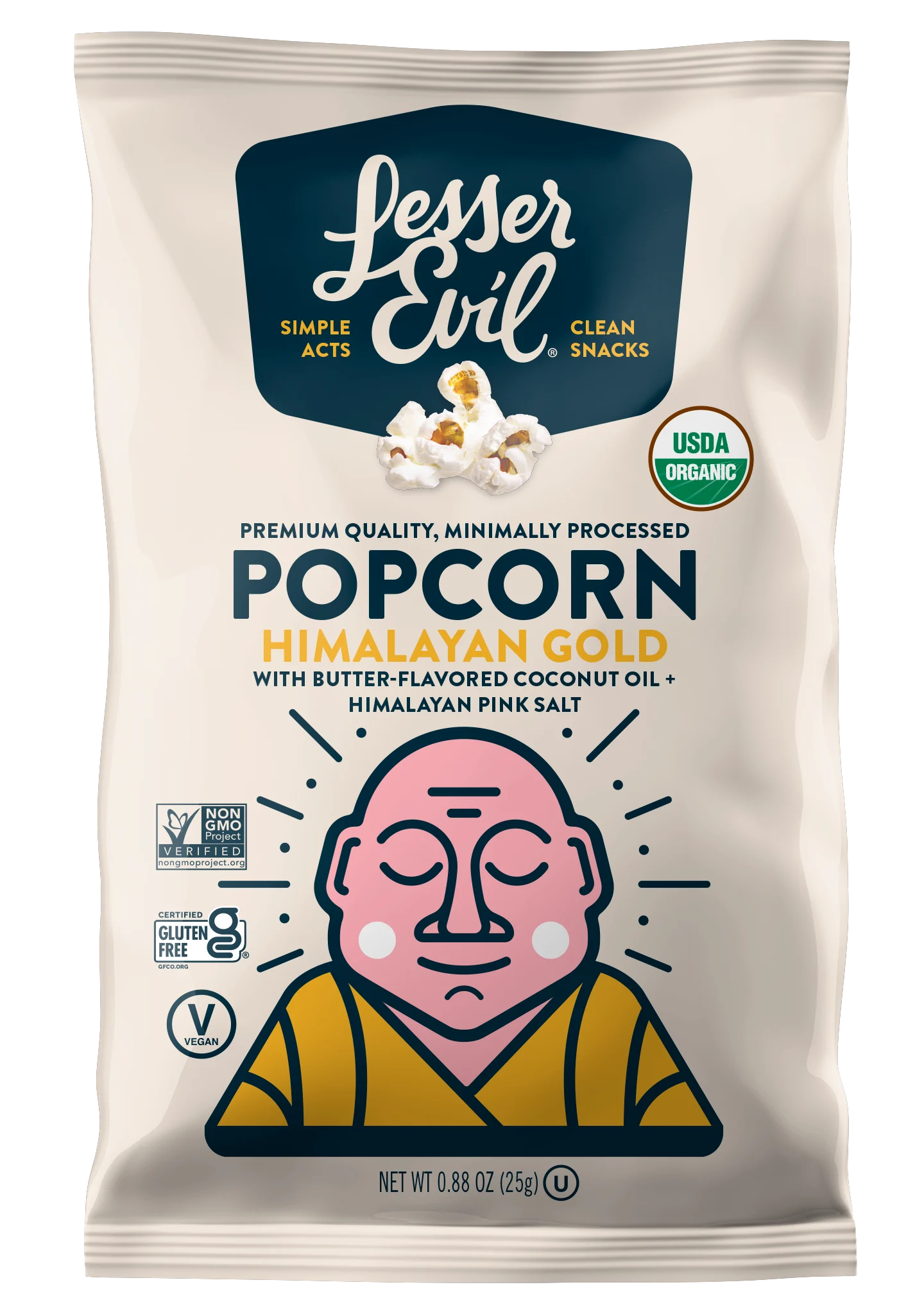 Lesserevil Organic Popcorn Himalayan Gold 0.88 Ounce Size - 12 Per Case.