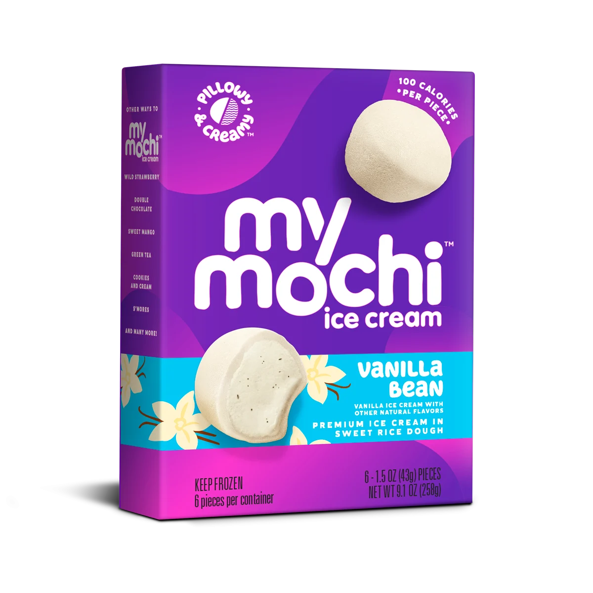 Mymochi Vanilla Bean Mochi Ice Cream 6 Count Packs - 12 Per Case.