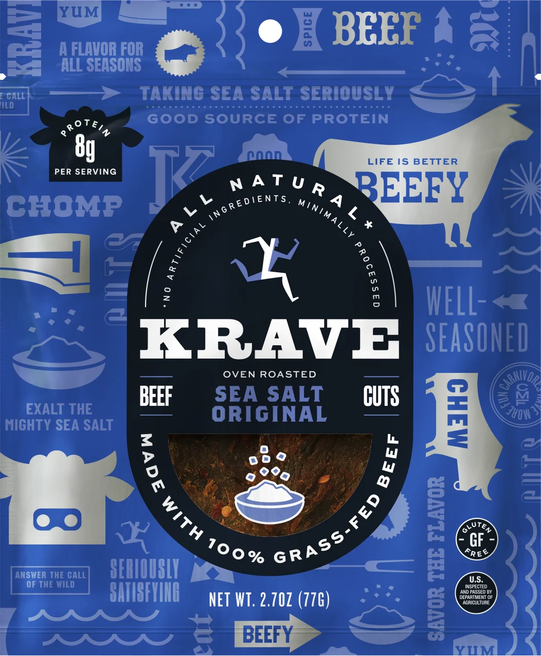 Krave Sea Salt Gourmet Beef Cuts 2.7 Ounce Size - 8 Per Case.