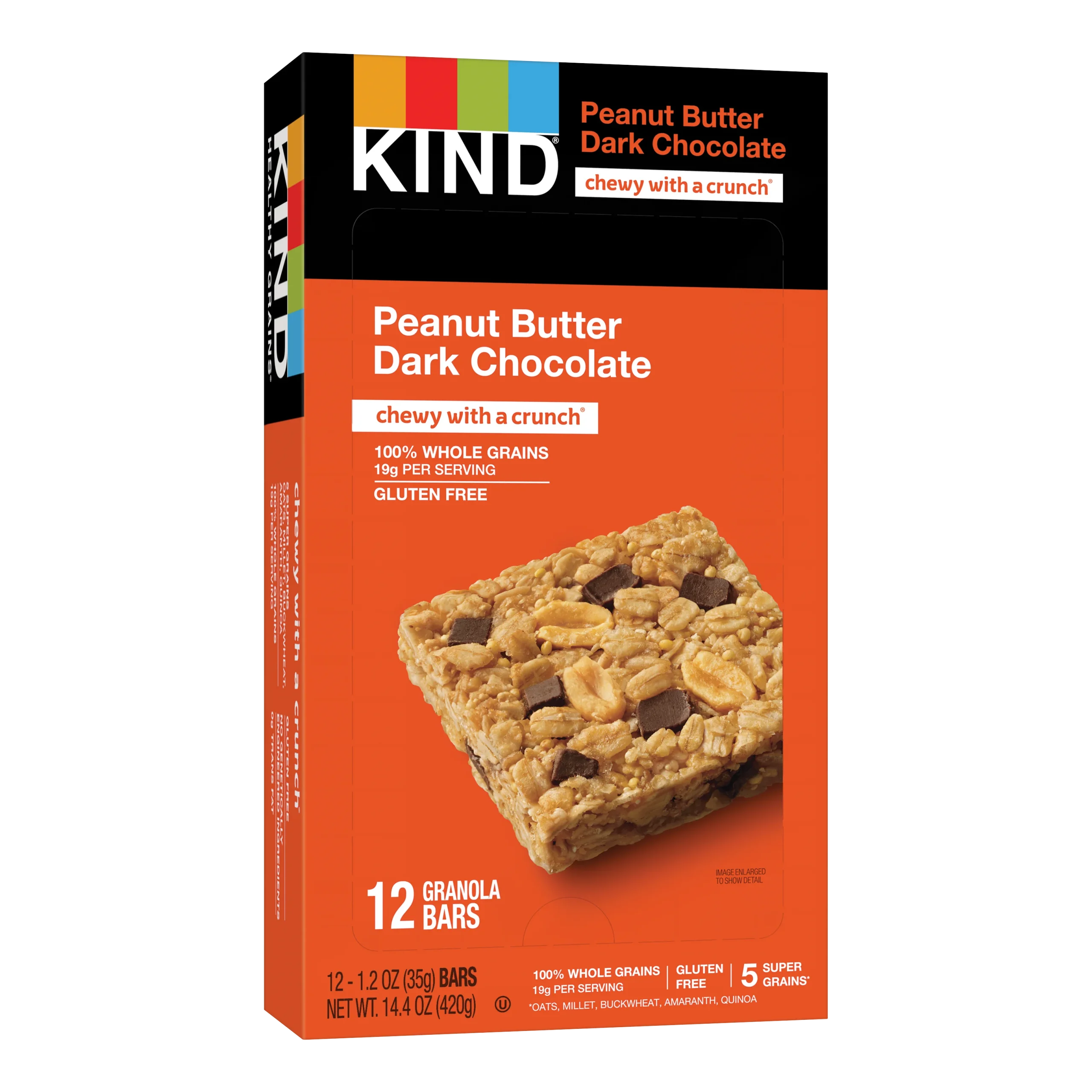 Kind Healthy Snacks Peanut Butter Dark Chocolate Healthy Grains Bar 1.2 Ounce Size - 72 Per Case.
