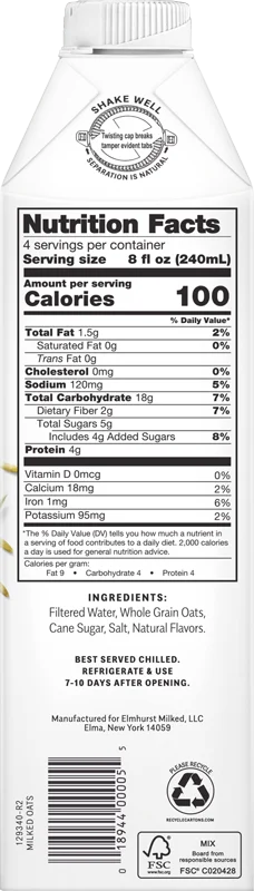 Elmhurst Milked Milked Oats 32 Fluid Ounce - 6 Per Case.
