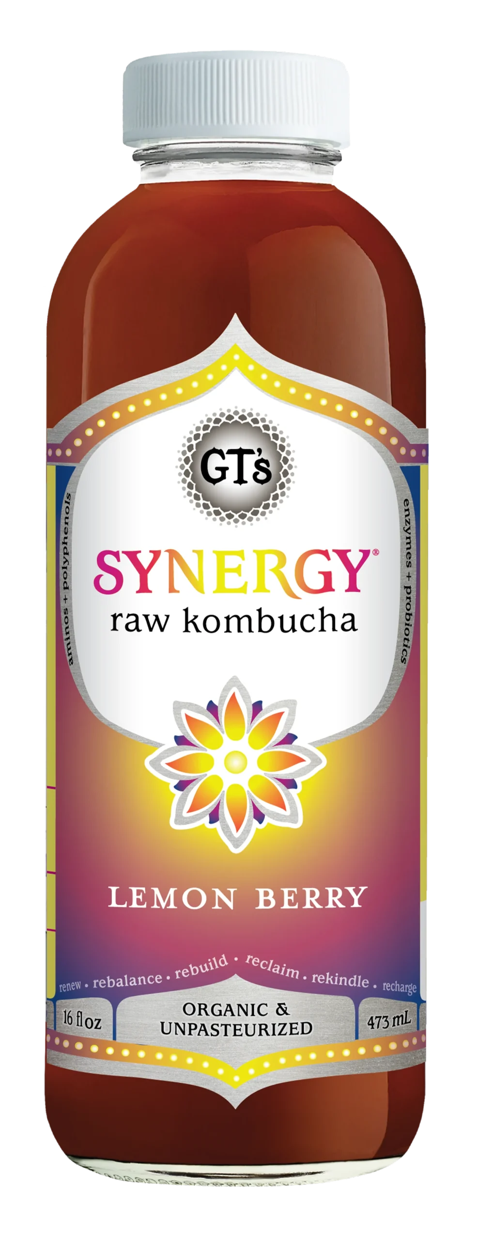 Gt's Synergy Kombucha Lemon Berry Kombucha 16 Fluid Ounce - 6 Per Case.