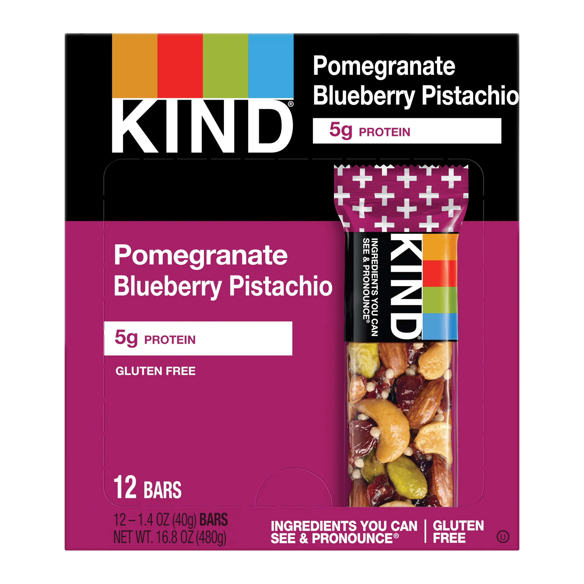 Kind Healthy Snacks Pomegranate Blueberry Pistachio Bar 1.4 Ounce Size - 72 Per Case.