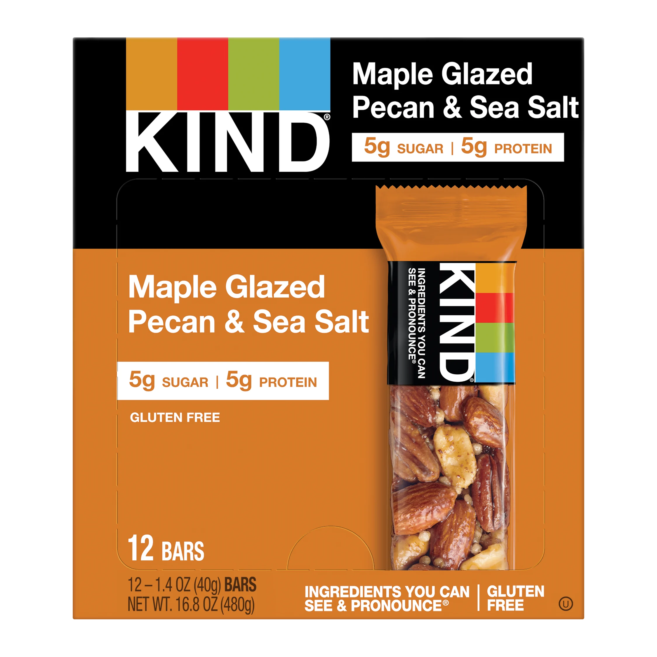 Kind Healthy Snacks Maple Glazed Pecan Sea Salt Bar 1.4 Ounce Size - 72 Per Case.