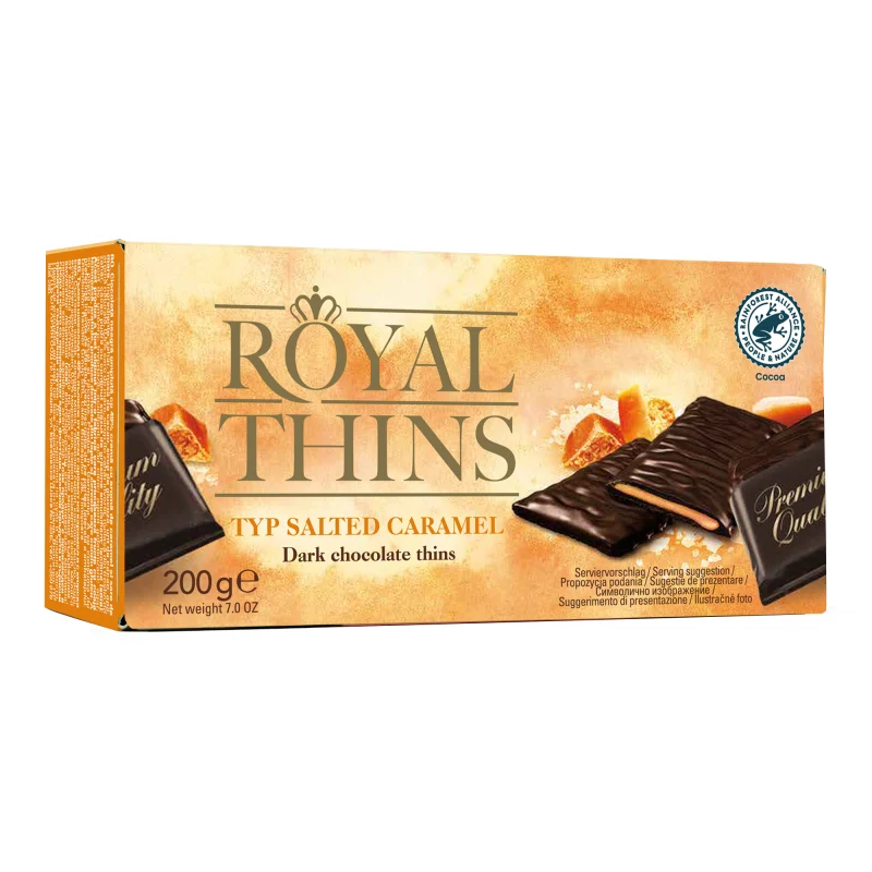 Halloren Royal Thins Salted-Caramel-Creme-Täfelchen, vegan 200g / 7.05oz// MHD: 04/2026
