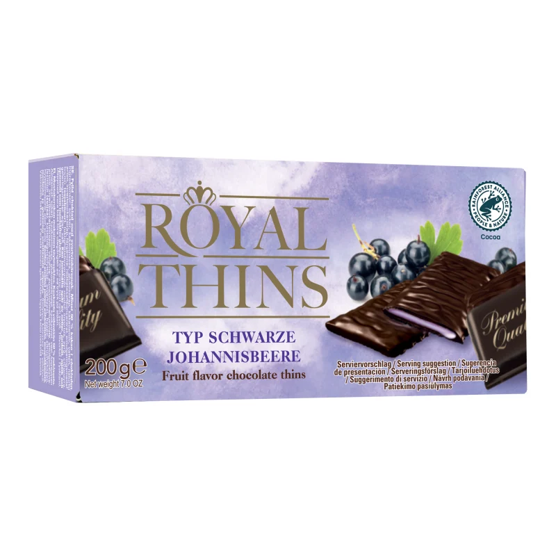 Halloren Royal Thins Schwarze Johannisbeere Creme-Täfelchen, vegan 200g / 7.05oz// MHD: 05/2026