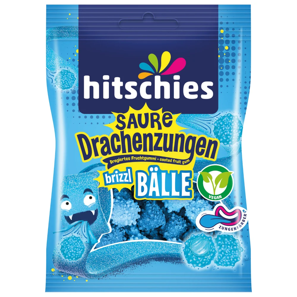 hitschies Saure Drachenzungen bizzl Bälle blau, vegan 100g / 3.52oz