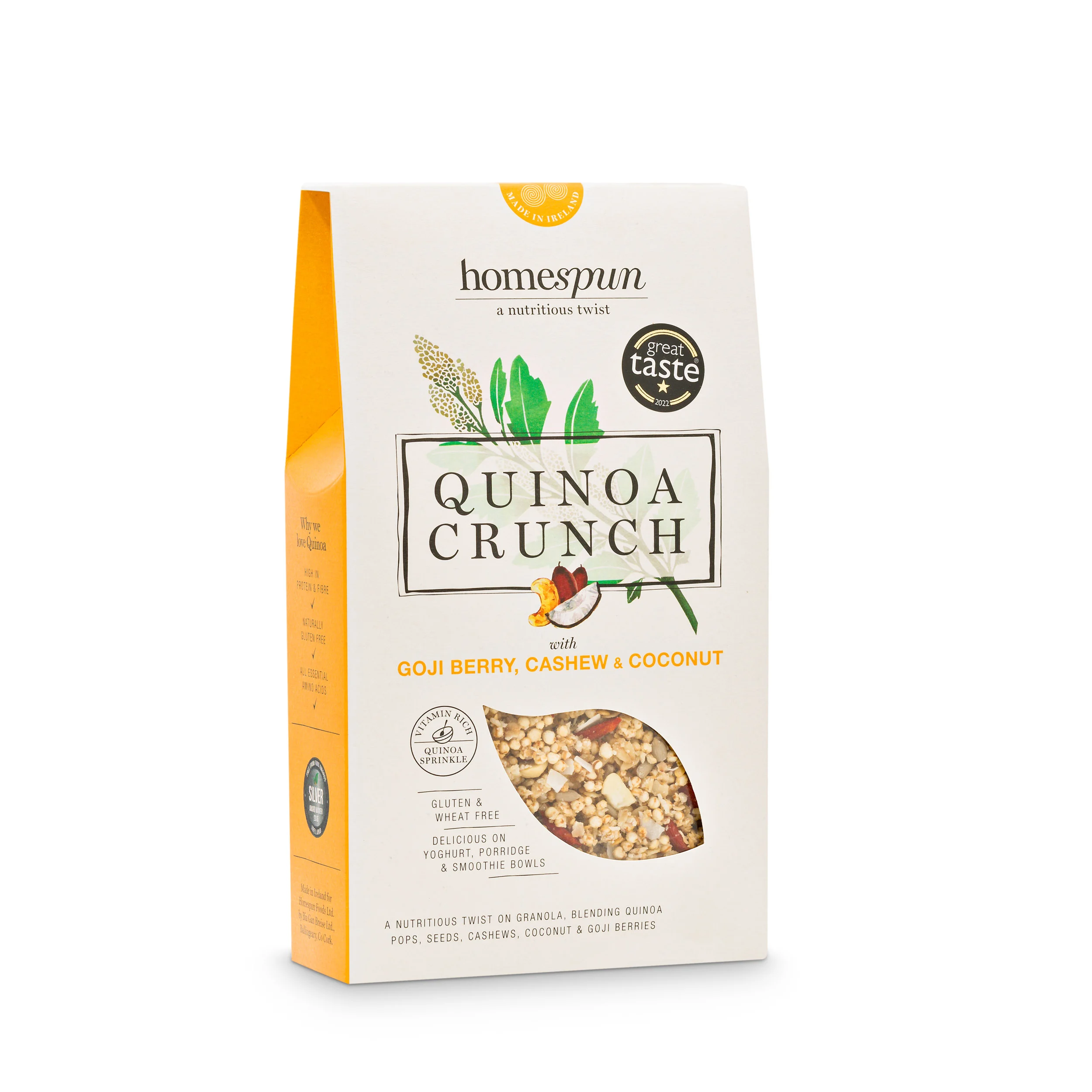 Homespun Quinoa Crunch Granola with Goji Berry, Cashew & Coconut 275g