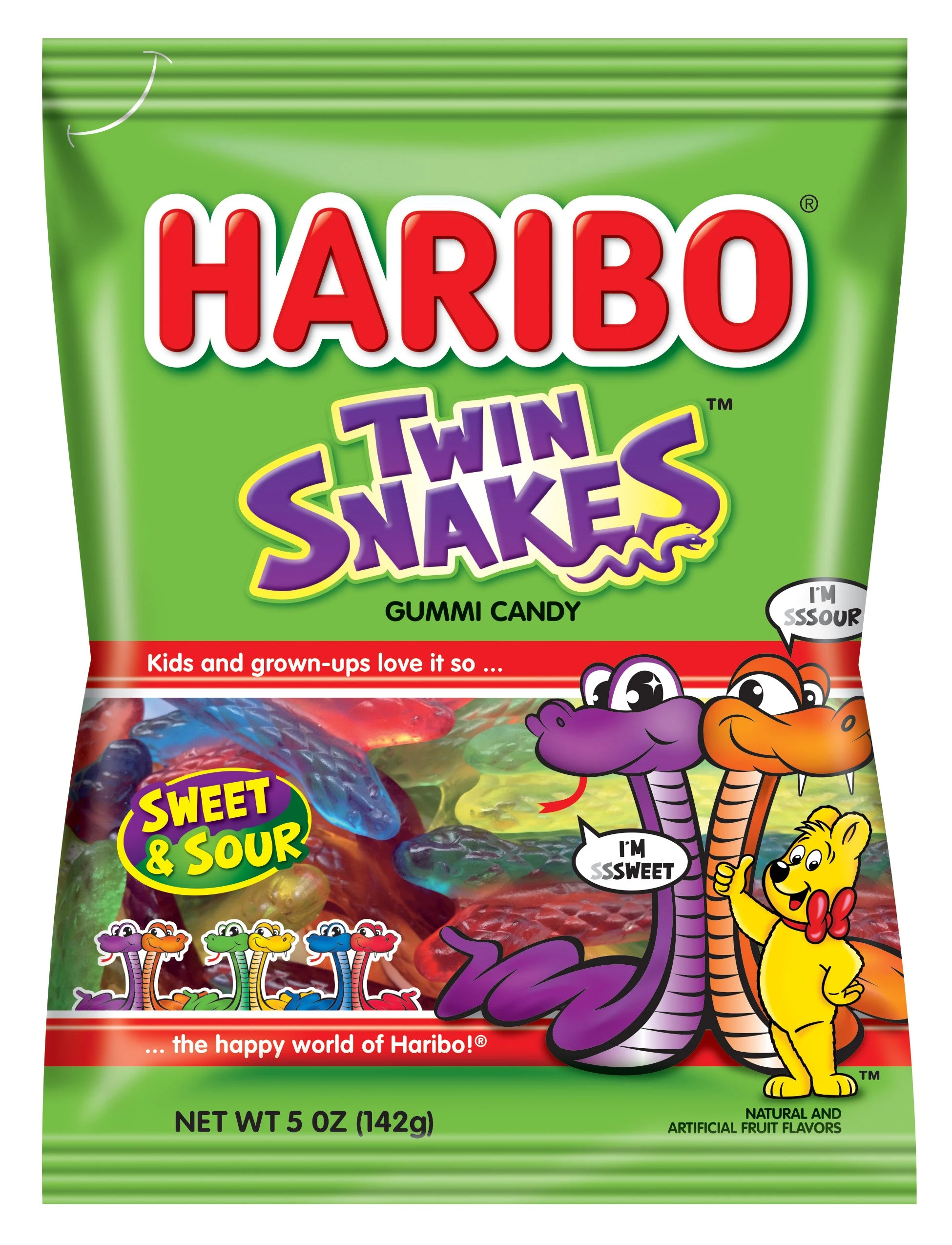 Haribo Confectionery Twin Snakes 5 Ounce Size - 12 Per Case.