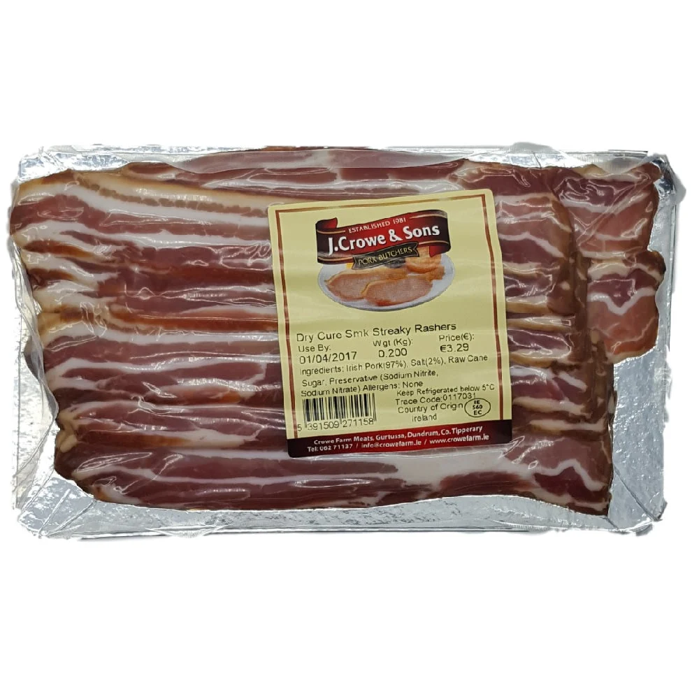 J. Crowe & Sons Dry Cure Smoked Streaky Rashers 200g