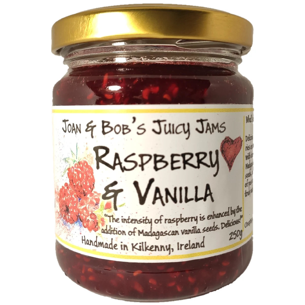 Joan & Bob's Juicy Jams Raspberry & Vanilla 250g