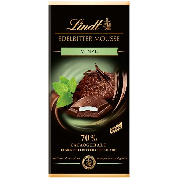 Lindt Edelbitter Mousse Minze Schokolade Tafel 150g / 5.29oz