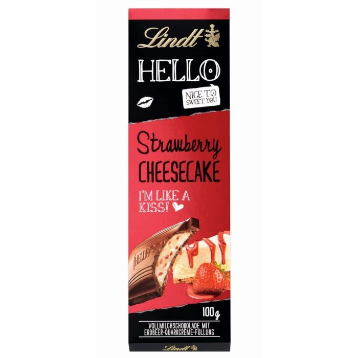 Lindt HELLO Strawberry Cheesecake Vollmilch Schokolade 100g / 3.52 oz