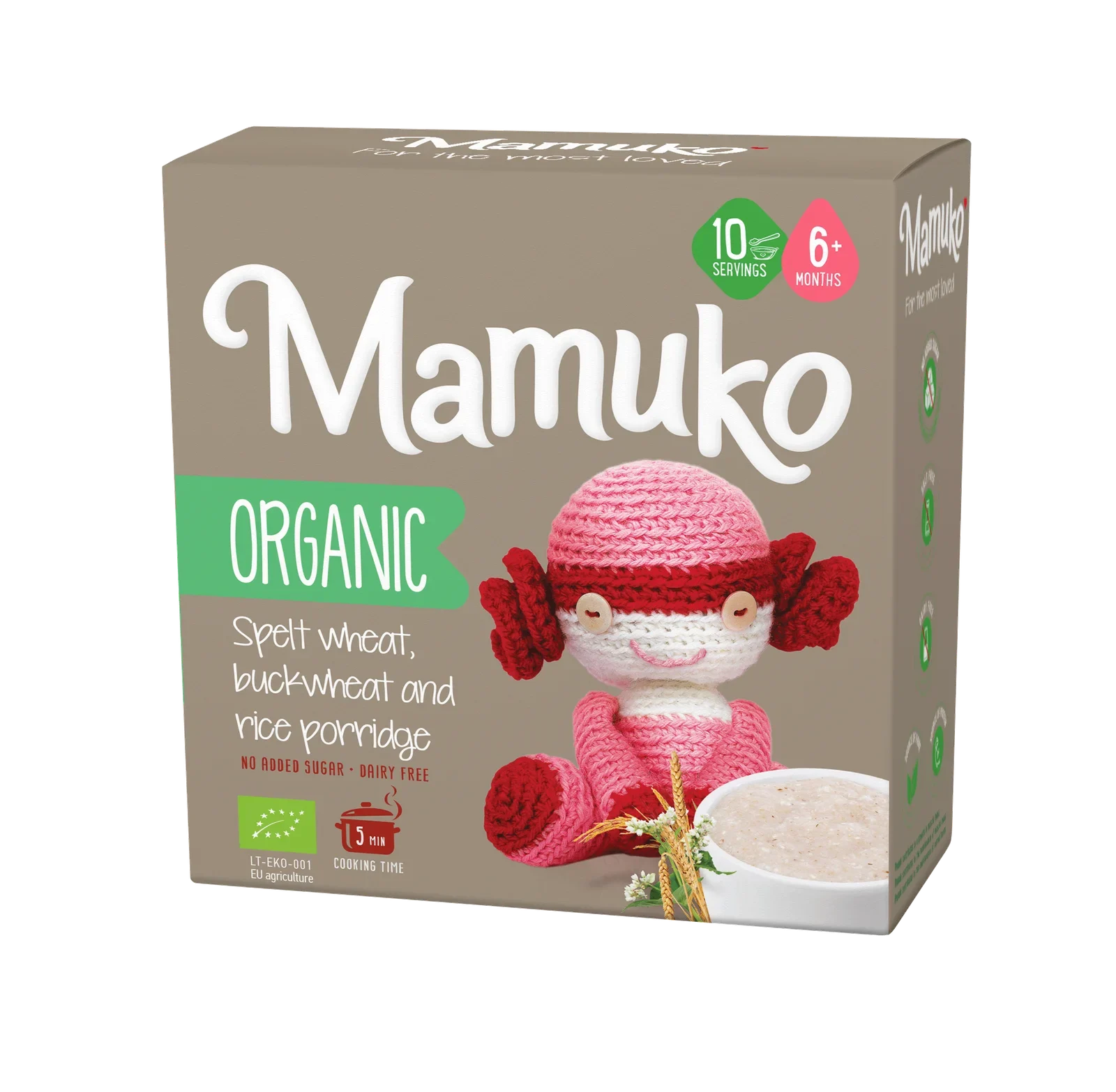 MAMUKO Organic Spelt Wheat, Buckwheat & Rice Porridge 200g/10pack
