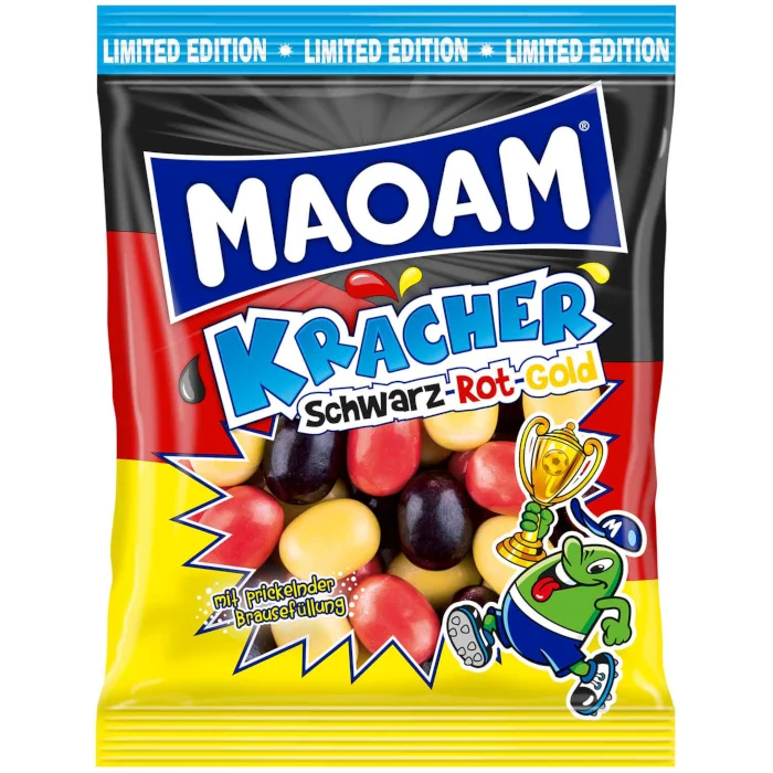 MAOAM Kracher Schwarz-Rot-Gold Kaubonbons mit Brausefüllung 200g