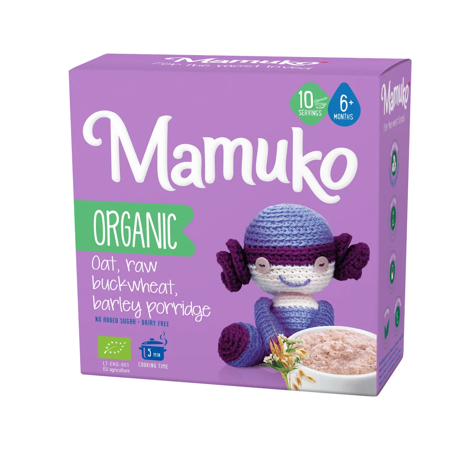 MAMUKO Organic Oat, Raw Buckwheat & Barley Porridge 200g/10pack