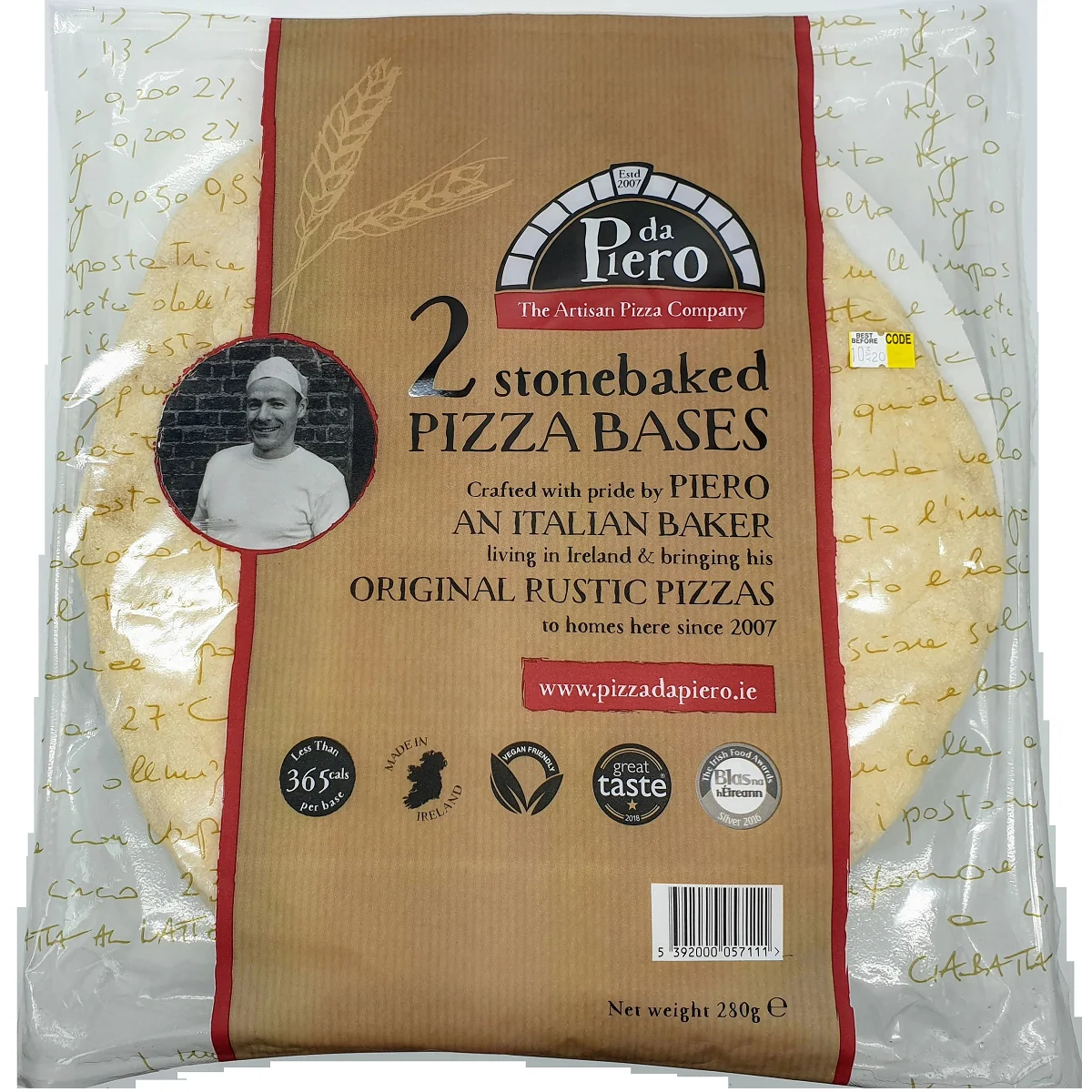 Pizza da Piero 2 stonebaked Pizza Bases 280g