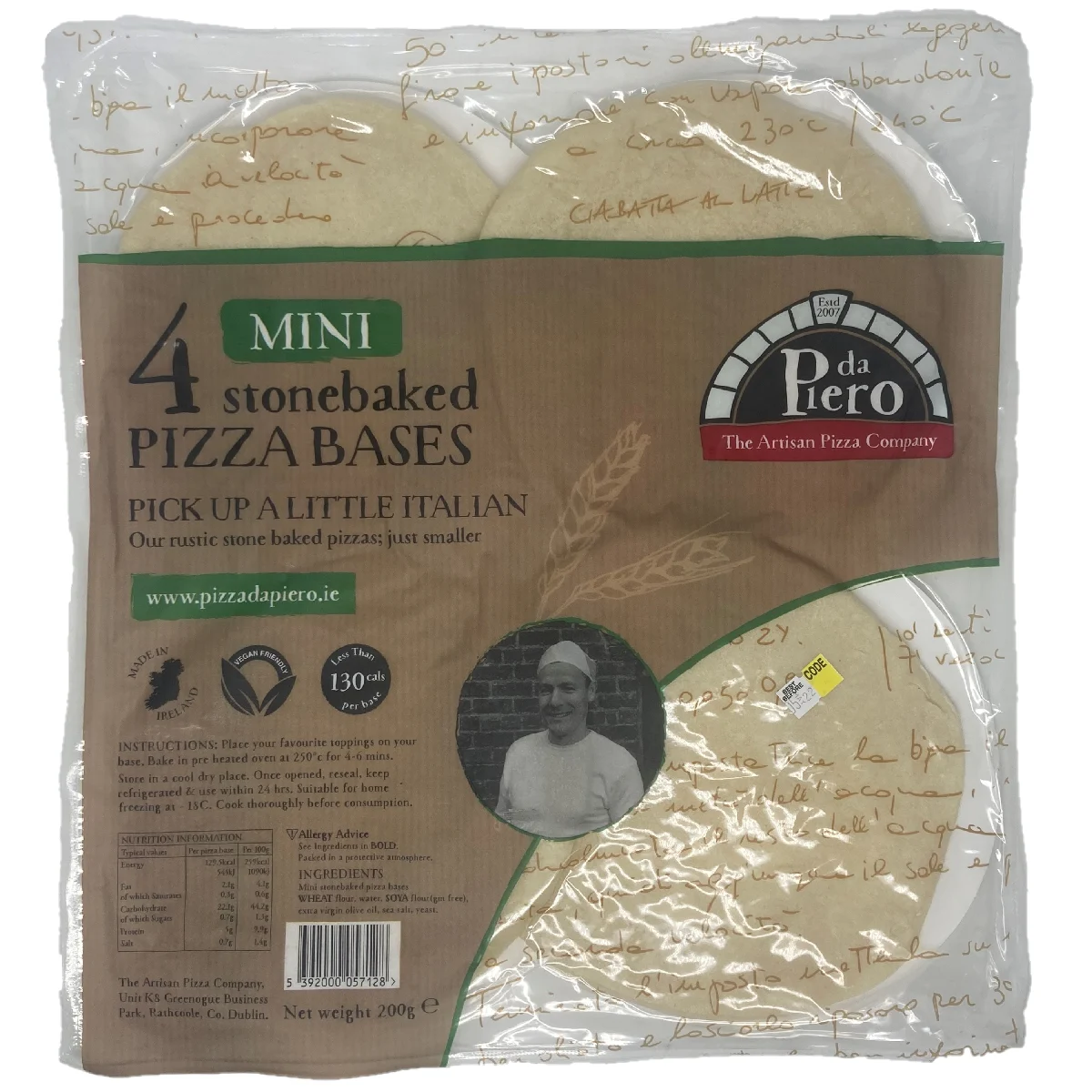Pizza da Piero The Artisan Pizza Company 4 mini stonebaked pizza bases 200g