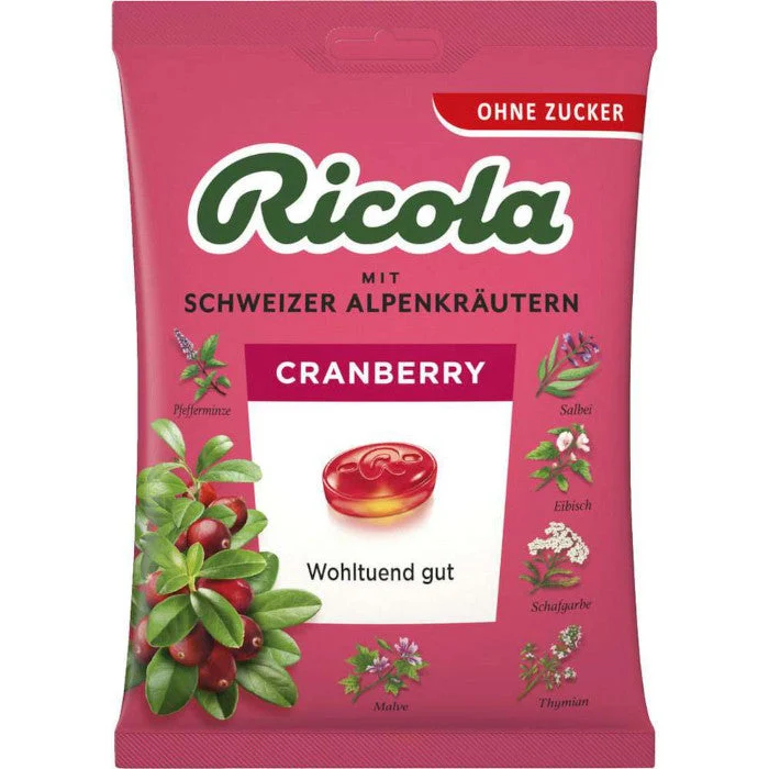 Ricola Cranberry Kräuterbonbons ohne Zucker 75g / 2.64oz