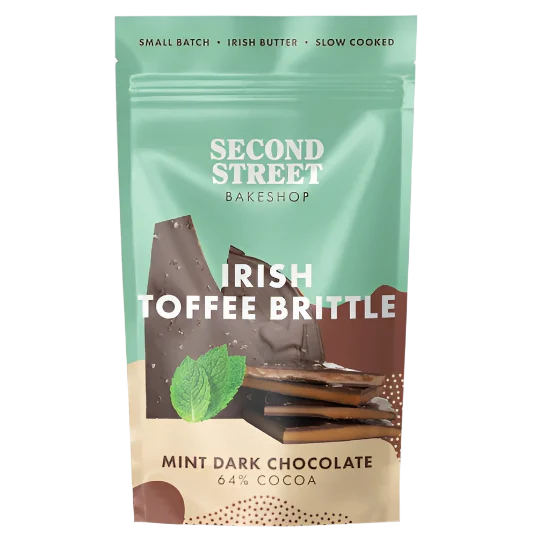 Second Street Bakeshop Irish Toffee Brittle Mint Dark Chocolate 64% Cocoa 90g