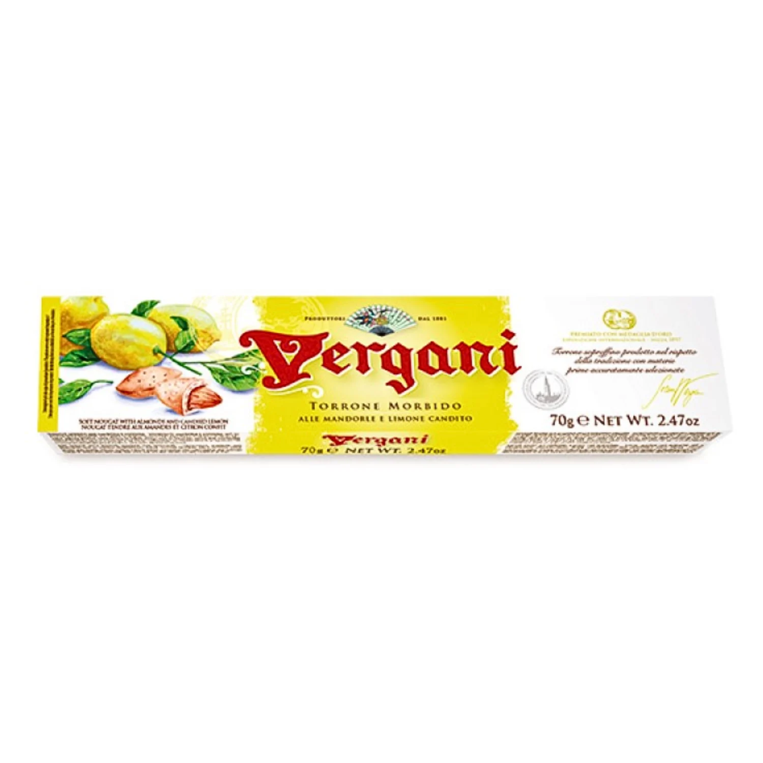 Vergani Soft Nougat of Almonds and Lemon 70g