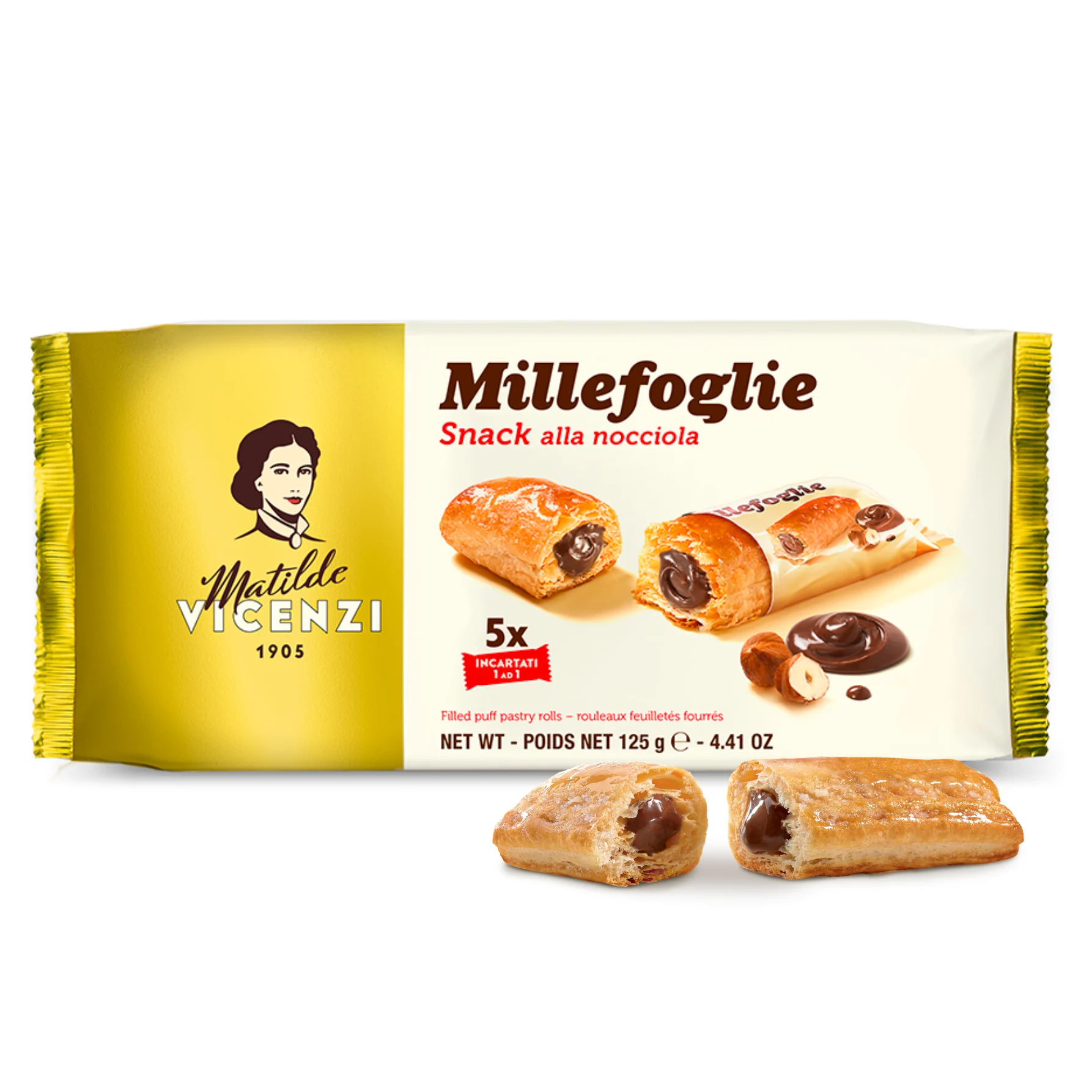 Vicenzi MiniSnack Puff Pastry Rolls with Hazelnut Cream 125g