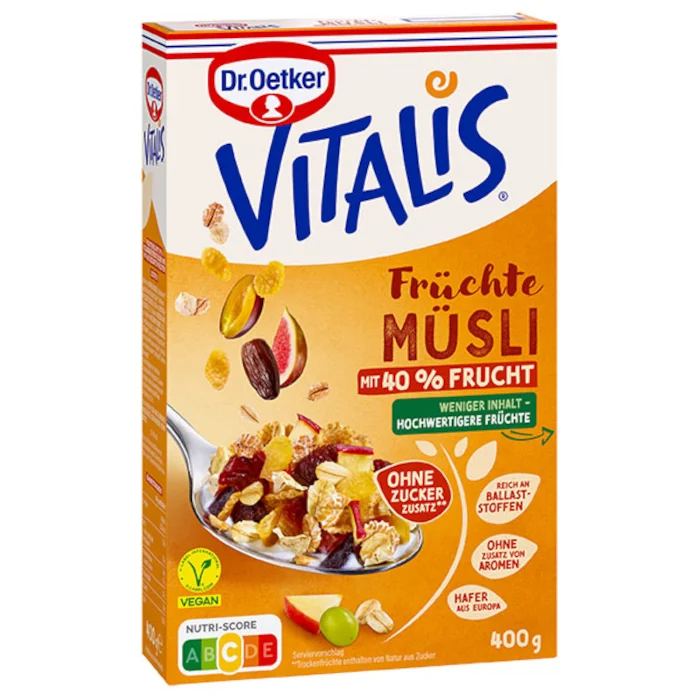 Dr. Oetker Vitalis Früchte Müsli ohne Zuckerzusatz, vegan 400g