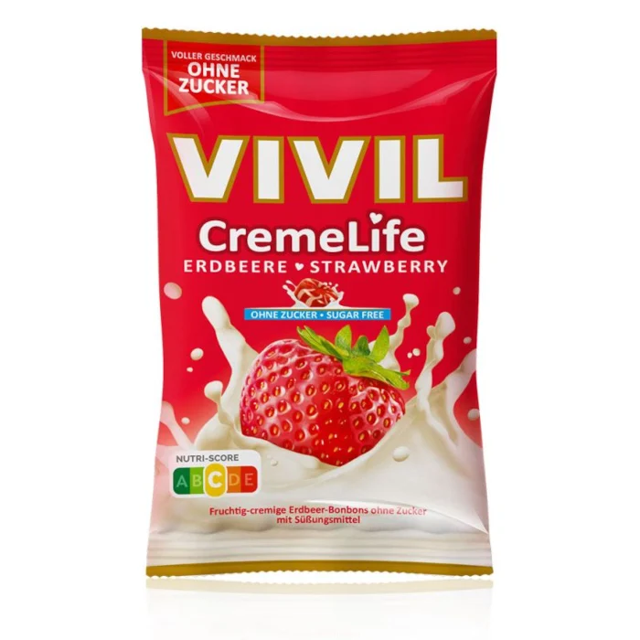 VIVIL Creme Life Bonbons Erdbeere ohne Zucker 90g / 3.17oz