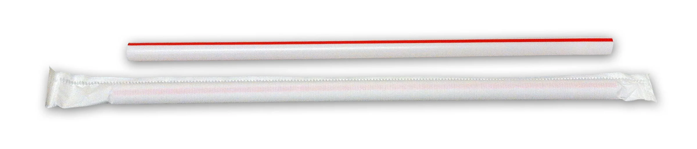 7.75" Giant White/Red Striped Pp Straw Wrapped