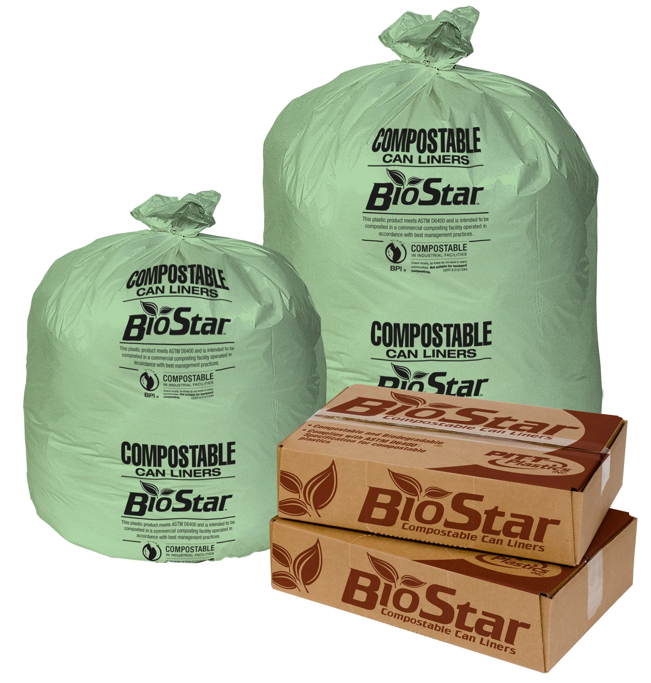 33X39 1 Mil 33 Gallons Biogreen Star Perf Roll 100(10/10 Count - 33 Gallon Bag) 126(9/14)Black Ink