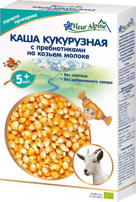 FLEUR ALPINE Organic Corn Cereal with Prebiotics with Goat's Milk 200g/6pack