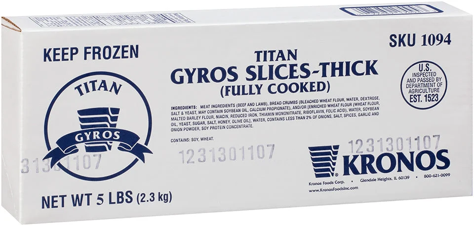 Gyro Titan Slice Fully Cooked Thick Slice 5 Pound Each - 4 Per Case.