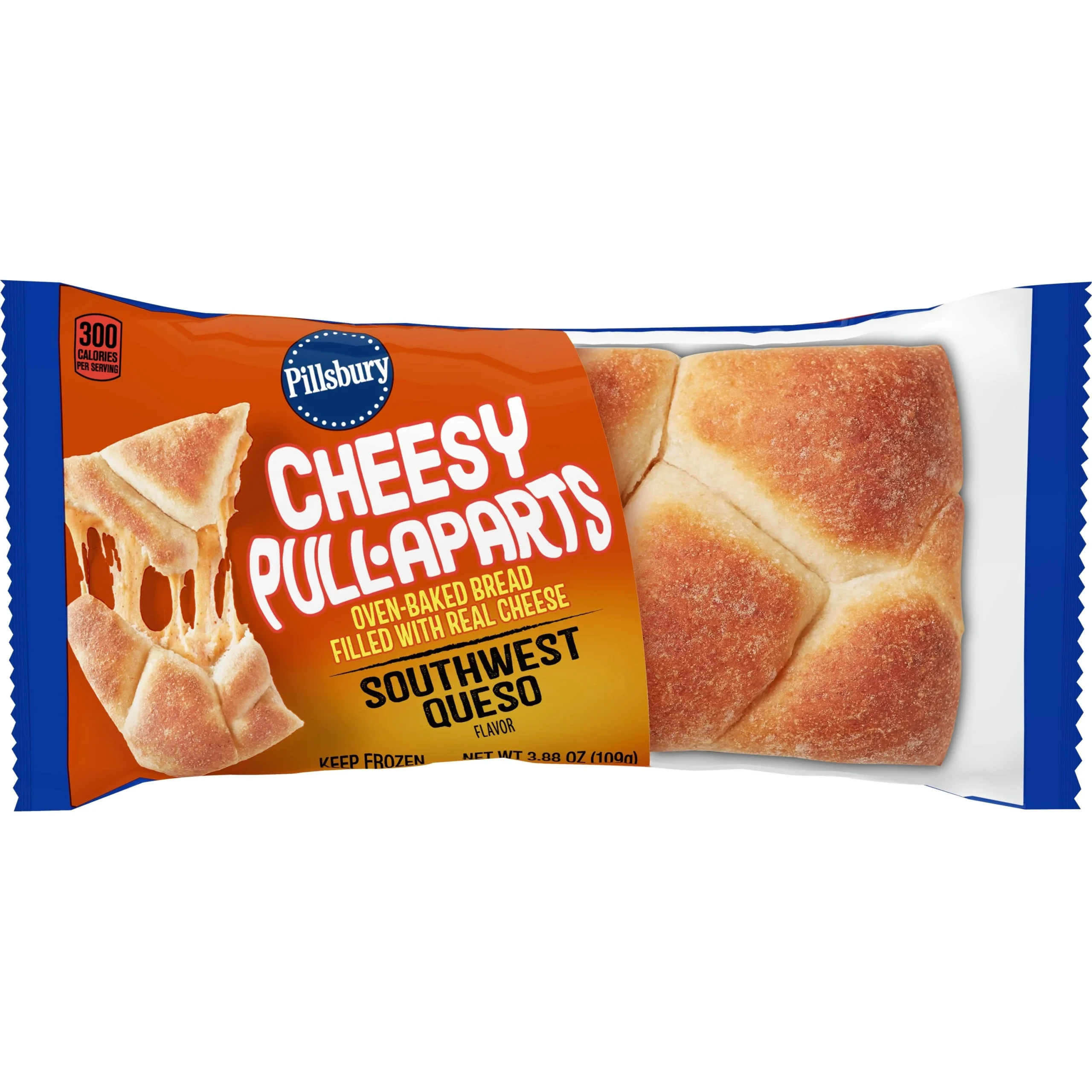 Pillsbury Individually Wrapped Cheesy Pull Aparts Southwest Queso 3.88 Ounce Size - 72 Per Case.