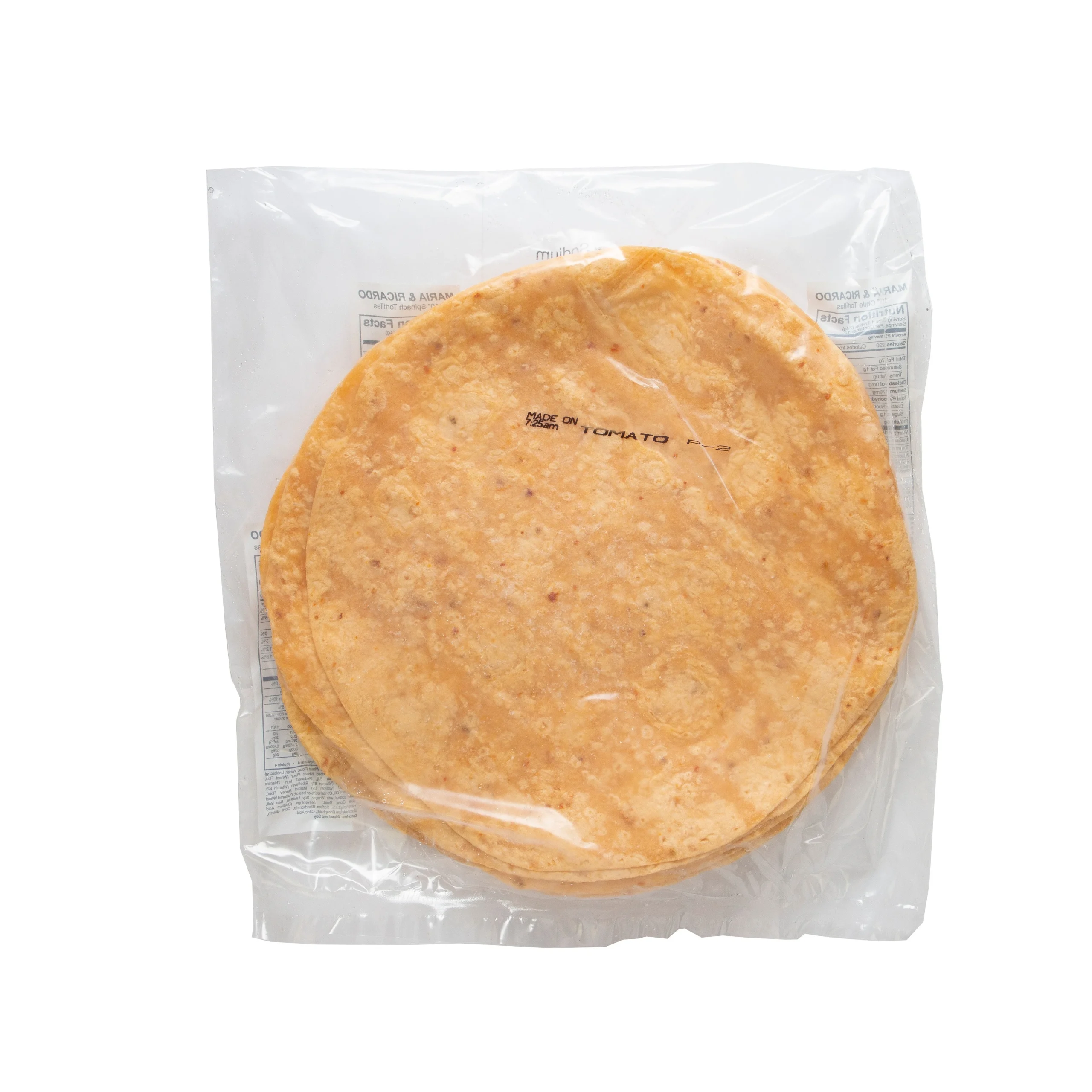 Maria & Ricardo's Tomato Flour Tortillas 10 Inch 10 Count Packs - 12 Per Case.