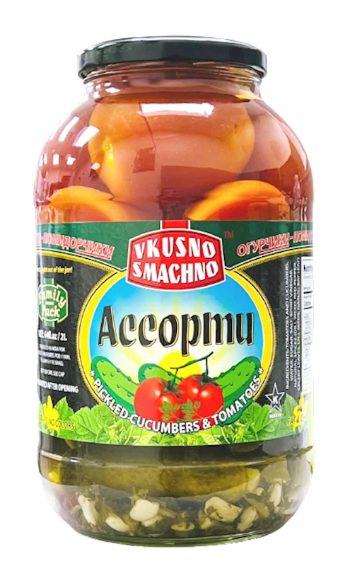 VKUSNO SMACHNO Assorty Pickled Cucumbers & Tomatoes 2000ml/6pack