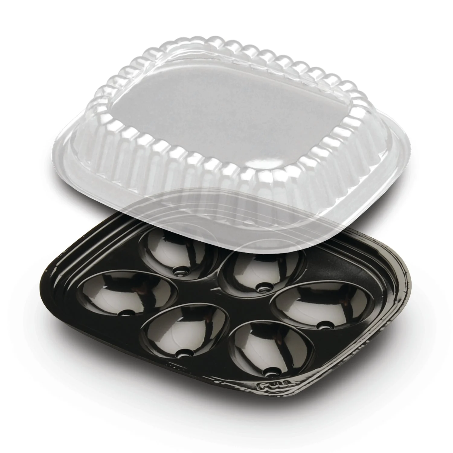 Quikpak 7" X 6" Black Pet 6-Comp. Egg Container W/Scalloped Dome Lid