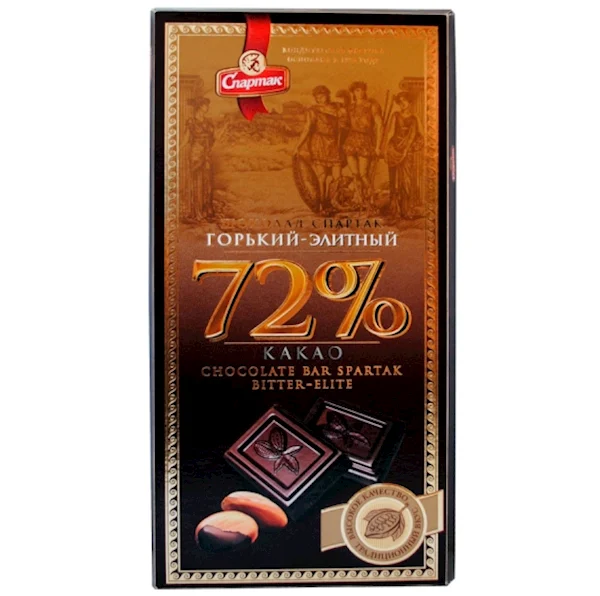 SPARTAK Elite Dark Chocolate Bar 72% Cocoa 85g/22pack
