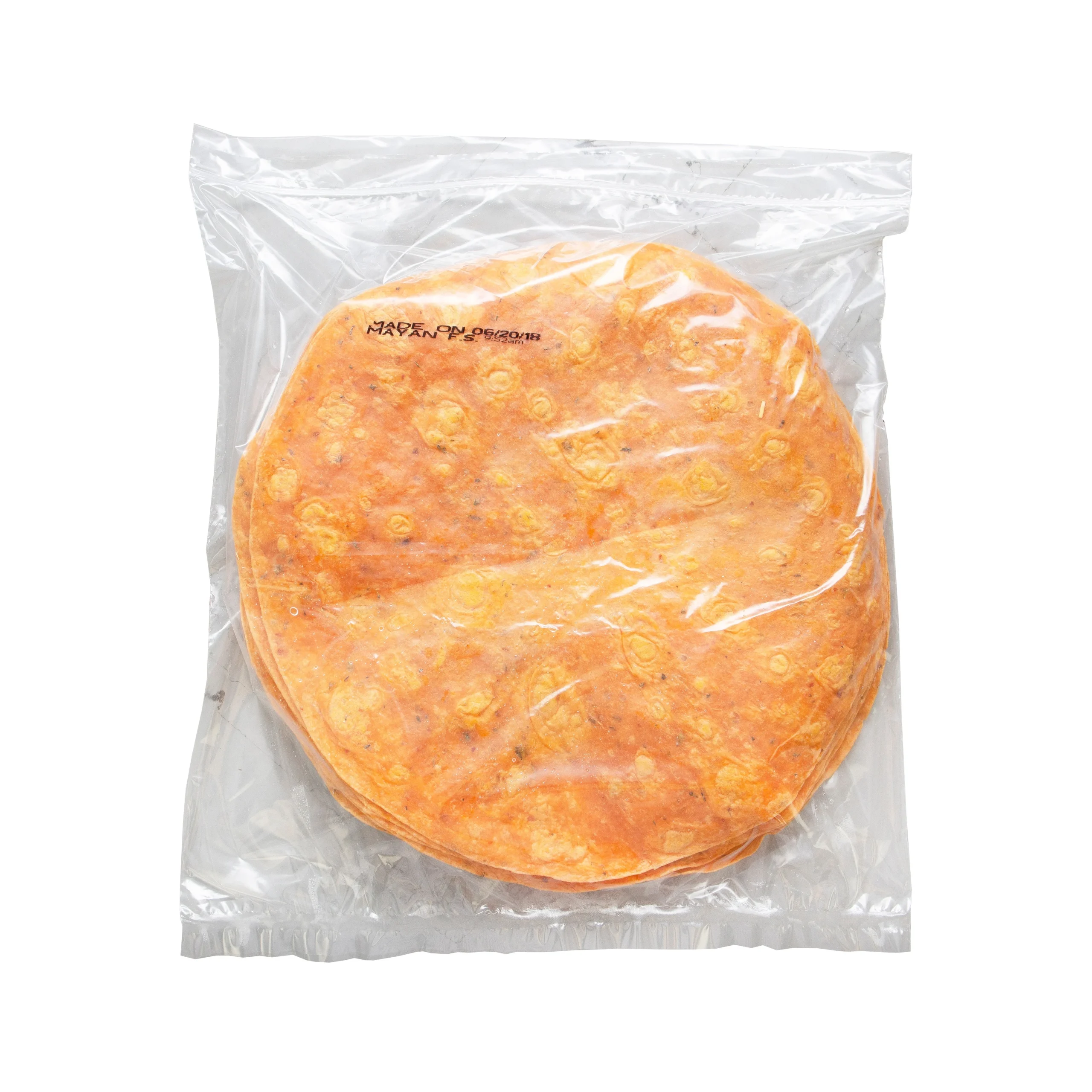 Mayan Tomato Tortillas 2 Inch 0.22 Ounce Size - 6 Per Case.