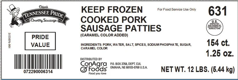 Odoms Tennessee Pride Value Fully Cooked 5 Inch Formed Sausage Patties Without Msg 1.25 Ounce Size - 154 Per Case.