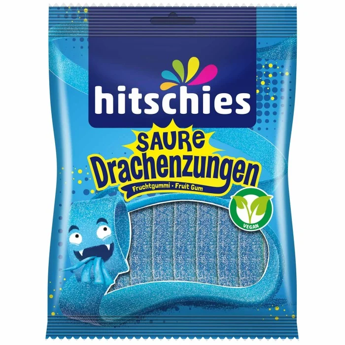 hitschies Saure Drachenzungen Blau Fruchtgummi Vegan 125g / 4.4 oz