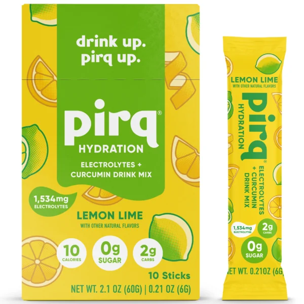 Pirq Hydration Electrolyte + Curcumin Drink Mix, Lemon Lime