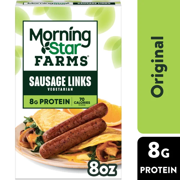 Morning Star Farms Veggie Breakfast Original Plant Based Sausage Links, Vegetarian Meat, 8 oz
