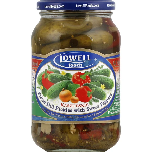 Lowell Foods Dill Pickles, Polish, with Sweet Peppers, Kaszubskie